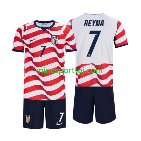 USA Giovanni Reyna 7 Børne Hjemmebane Fodboldtrøje VM 2026 Lange Ærmer