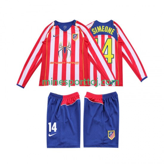 Atlético Madrid SIMEONE 14 2004 2005 Børne Retro Hjemmebane Fodboldtrøje med Korte Ærmer