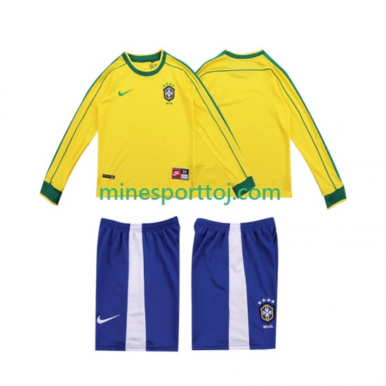 Brasilien 1998 Børne Retro Hjemmebane Fodboldtrøje med Korte Ærmer
