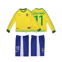 Brasilien RONALDINHO 11 1998 Børne Retro Hjemmebane Fodboldtrøje med Korte Ærmer