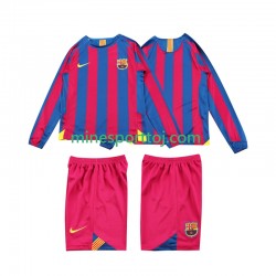 FC Barcelona 2005 2006 Børne Retro Hjemmebane Fodboldtrøje med Korte Ærmer