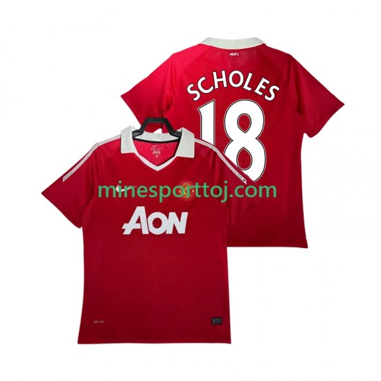 Manchester United SCHOLES 18 2010 2011 Herre Retro Hjemmebane Fodboldtrøje Lange Ærmer