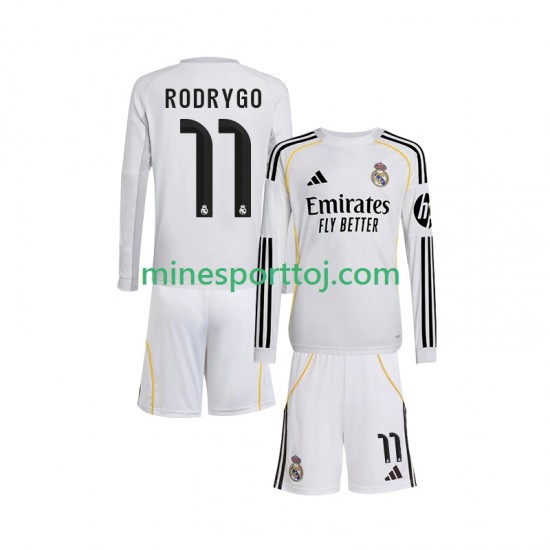 Real Madrid Rodrygo 11 Børne Hjemmebane Fodboldtrøje 2025-2026 med Korte Ærmer
