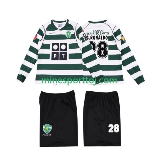Sporting CP Cristiano Ronaldo 28 2001 2003 Børne Retro Hjemmebane Fodboldtrøje med Korte Ærmer